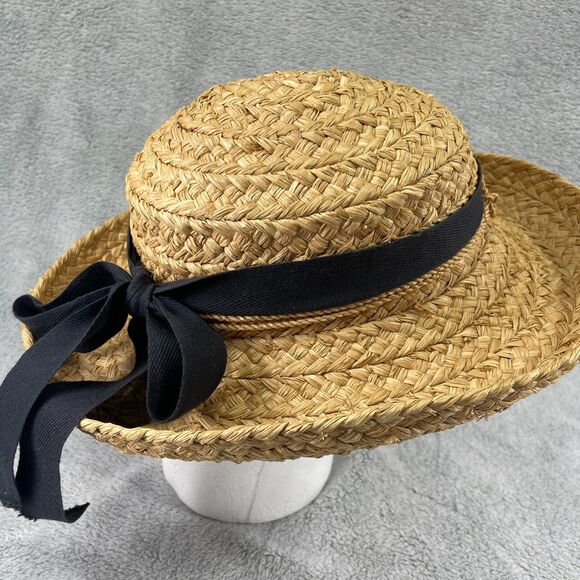 Helen Kaminski Classic 5 Womens OS Tan Raffia Straw Black Ribbon Bow Sun Hat - Picture 5 of 12